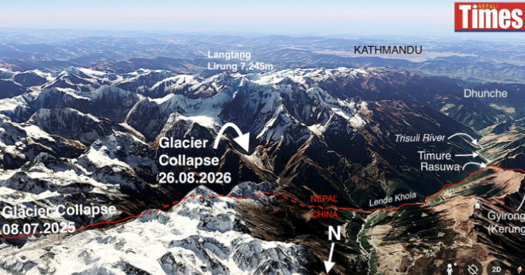 Glacier collapse on the North Face of Langtang.