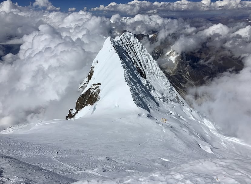 Looking down toward Camp 3 on Manaslu. 