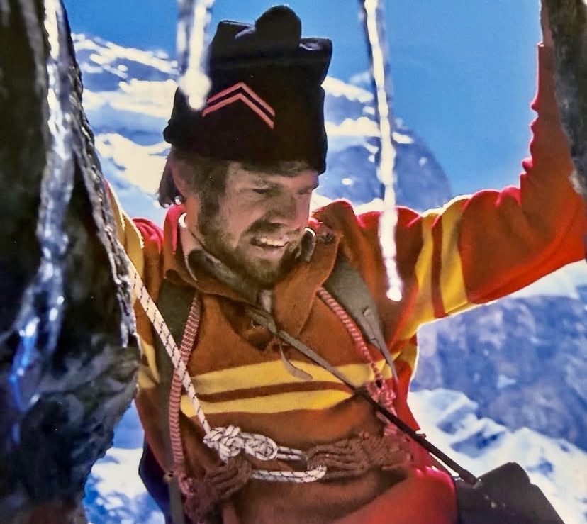 Reinhold Messner on the 1972 Manaslu expedition climbing high onthe mountain. 