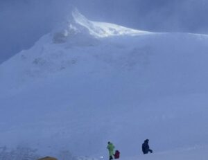 Manaslu summit behind a veil of mist.