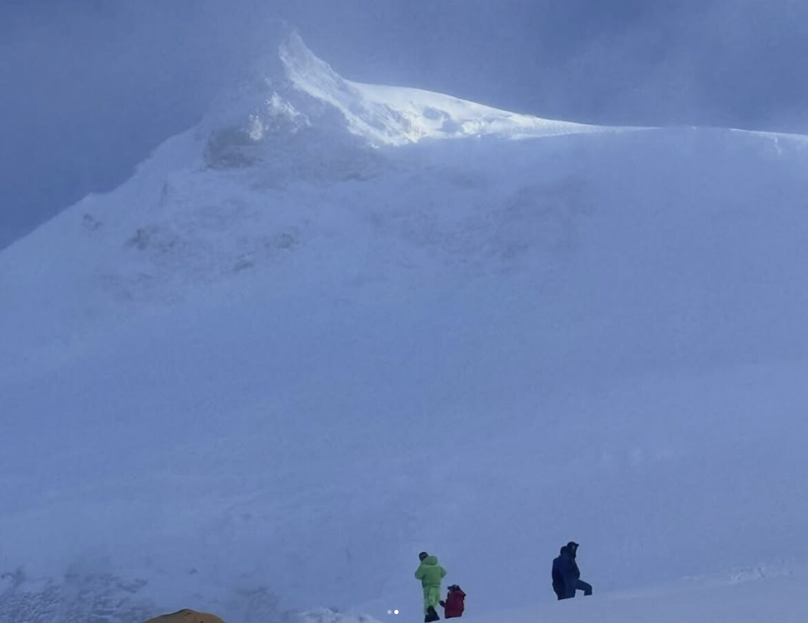 Manaslu summit behind a veil of mist.