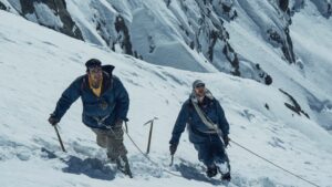 A promotional shot from the new film showing Genden Phuntsok as Tenzing Norgay and Tom Hiddleston as Edmund Hillary