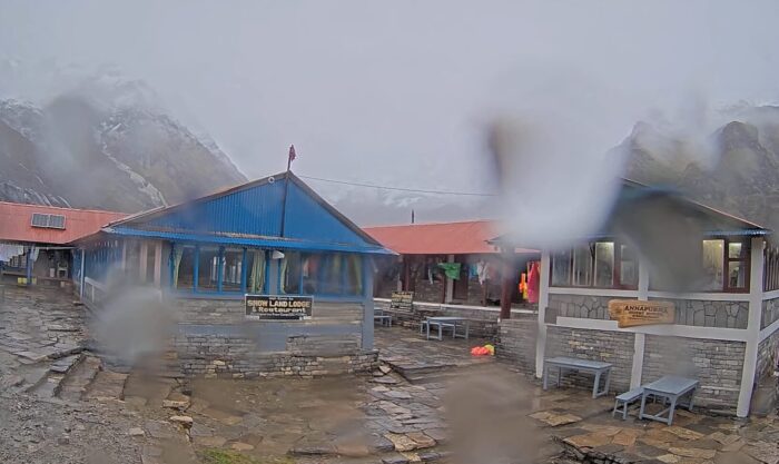 Lodges in Nepal under the rain.
