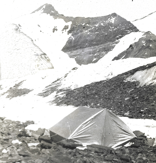 bw photo of tent
