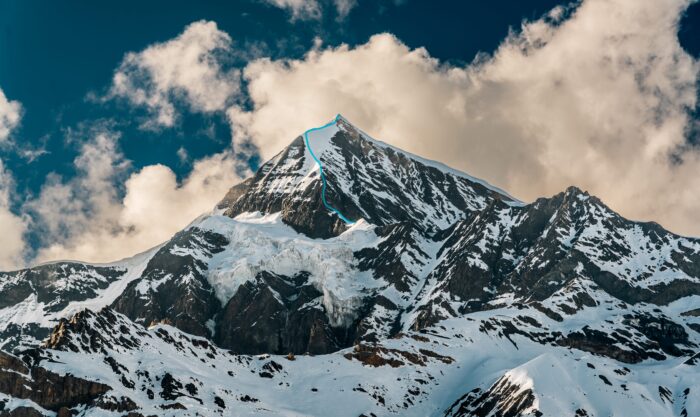 A line in lue on a mountain photo. 