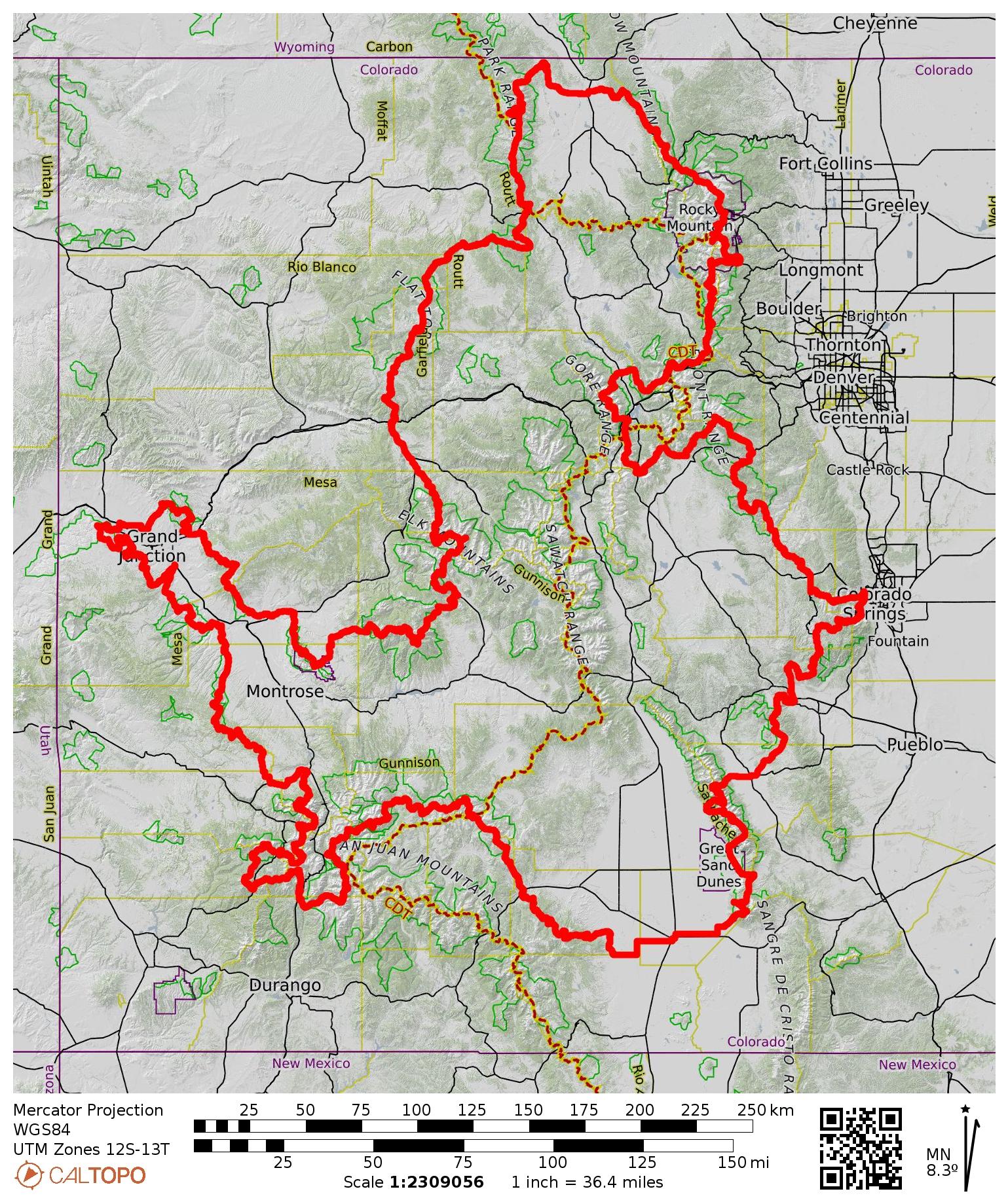 A map of the Great Colorado Route. 