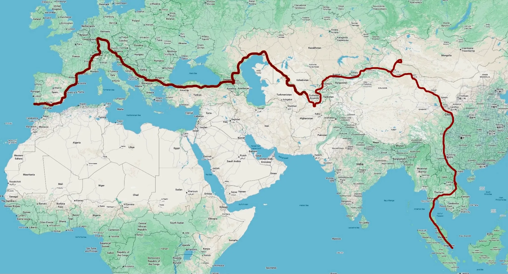 A map of Rainer Mautz's long distance walking route.