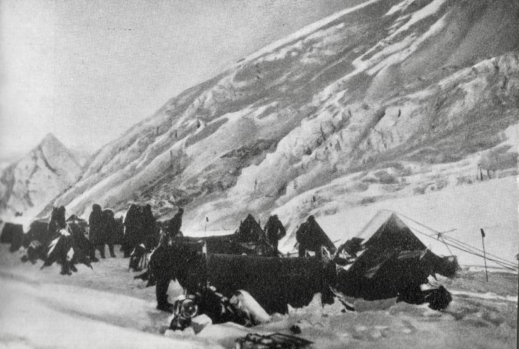 Camp 2. Pumori on the left, snow and ice slopes leading towards the West Ridge.