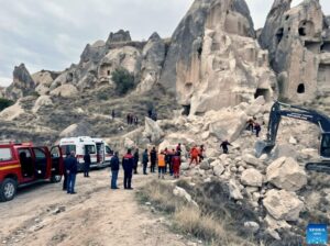 The scene after the rock formation's collapse in Turkey.
