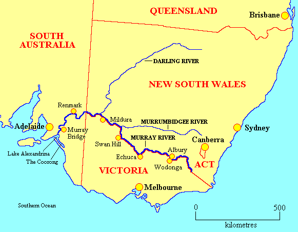 A map showing the location of the Darling River in Australia. 