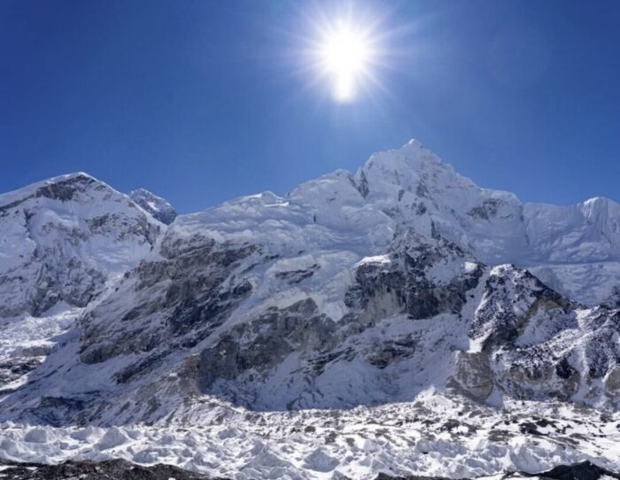 Nuptse and Everest's west shoulder in a sunny day.