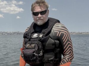 Karl Bushby during his Caspian Sea swim