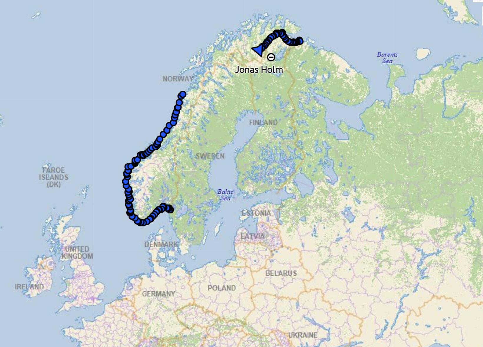 Jonas Holm's tracker route