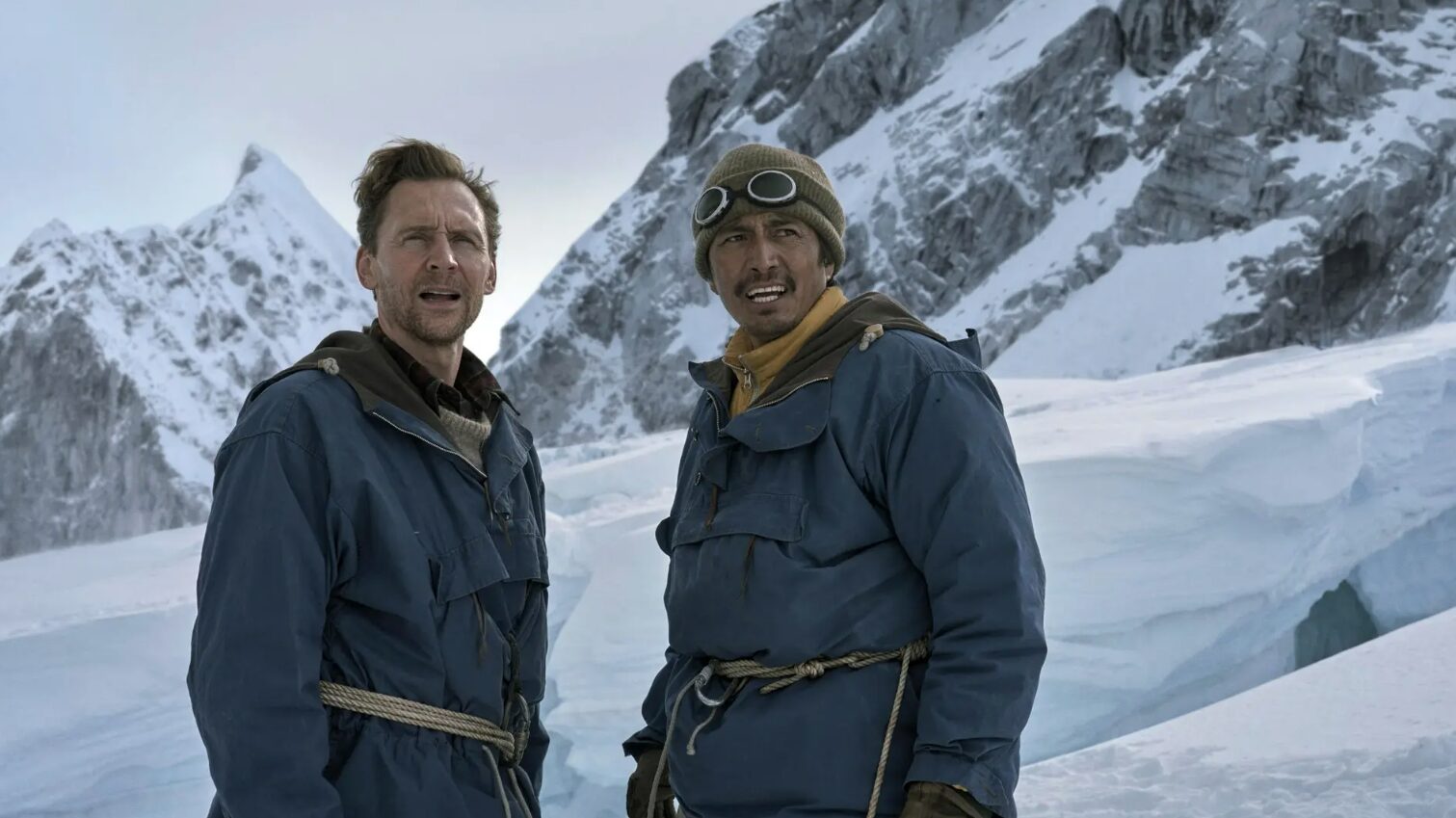 A still from 'Tenzing' showing Genden Phuntsok as Tenzing Norgay and Tom Hiddleston as Edmund Hillary. Photo: Apple TV