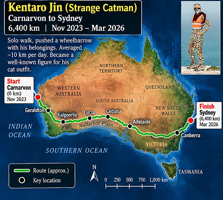 Route map of Kentaro Jin's journey