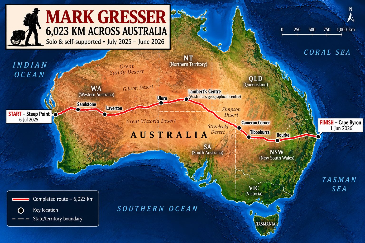 Route map of Mark Gresser's journey