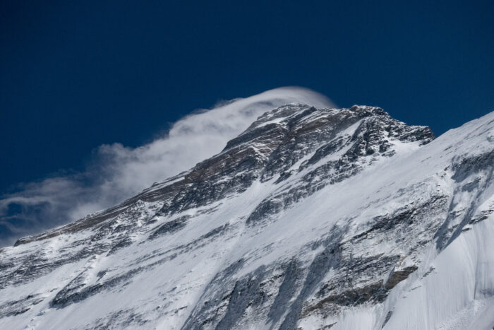 Everest with a wind cloud on its summit. 