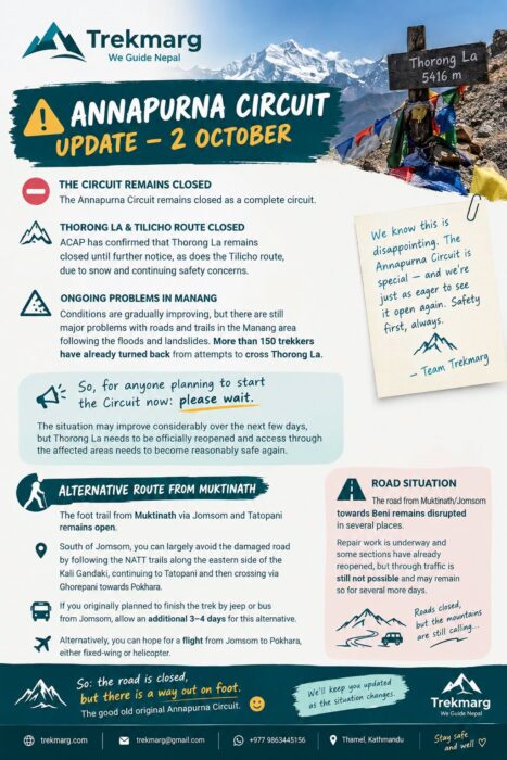 Travel warning valid for october 2 in the Annapurna region.